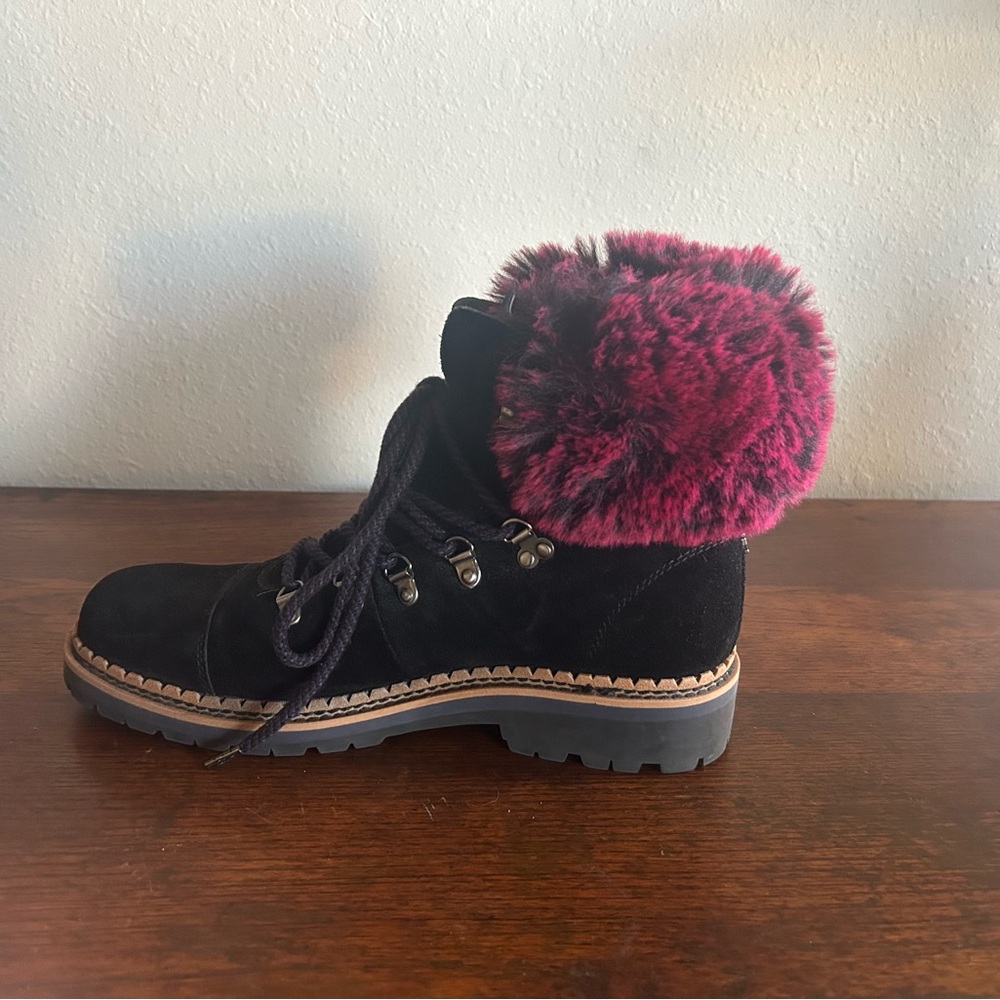 Sam Edelman Bowen Black Suede Raspberry Fur Hiking Boots Sz 9.5 Grunge Punk